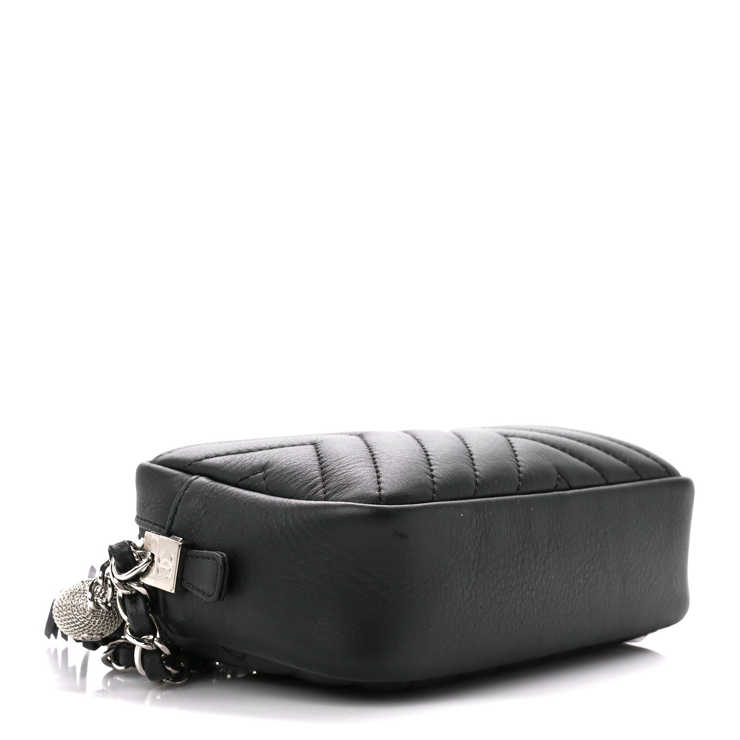 Chanel Calfskin Diagonal Chevron Quilted Tassel Camera Case Black 4 of 11