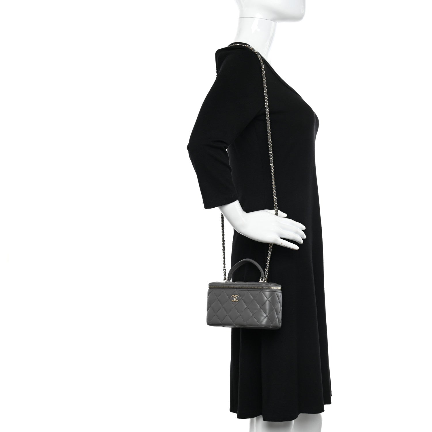 Chanel Lambskin Quilted Small Top Handle Vanity Case With Chain Dark Grey 2 of 12