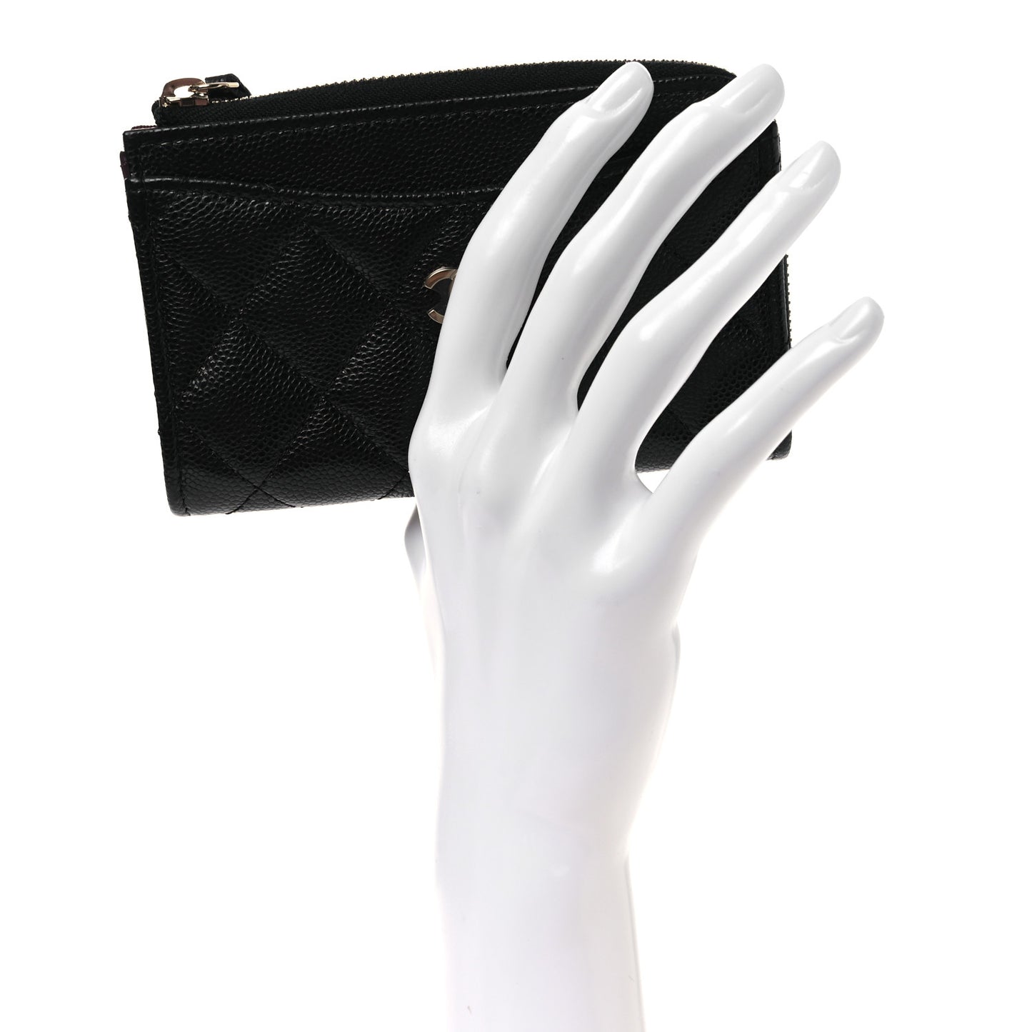 Caviar Quilted CC Zip Around Card Holder Black