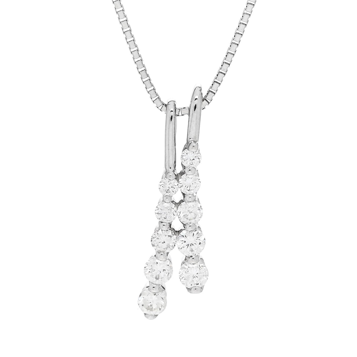 18K White Gold Diamond .50ctw Graduated Two Row Drop Pendant Necklace