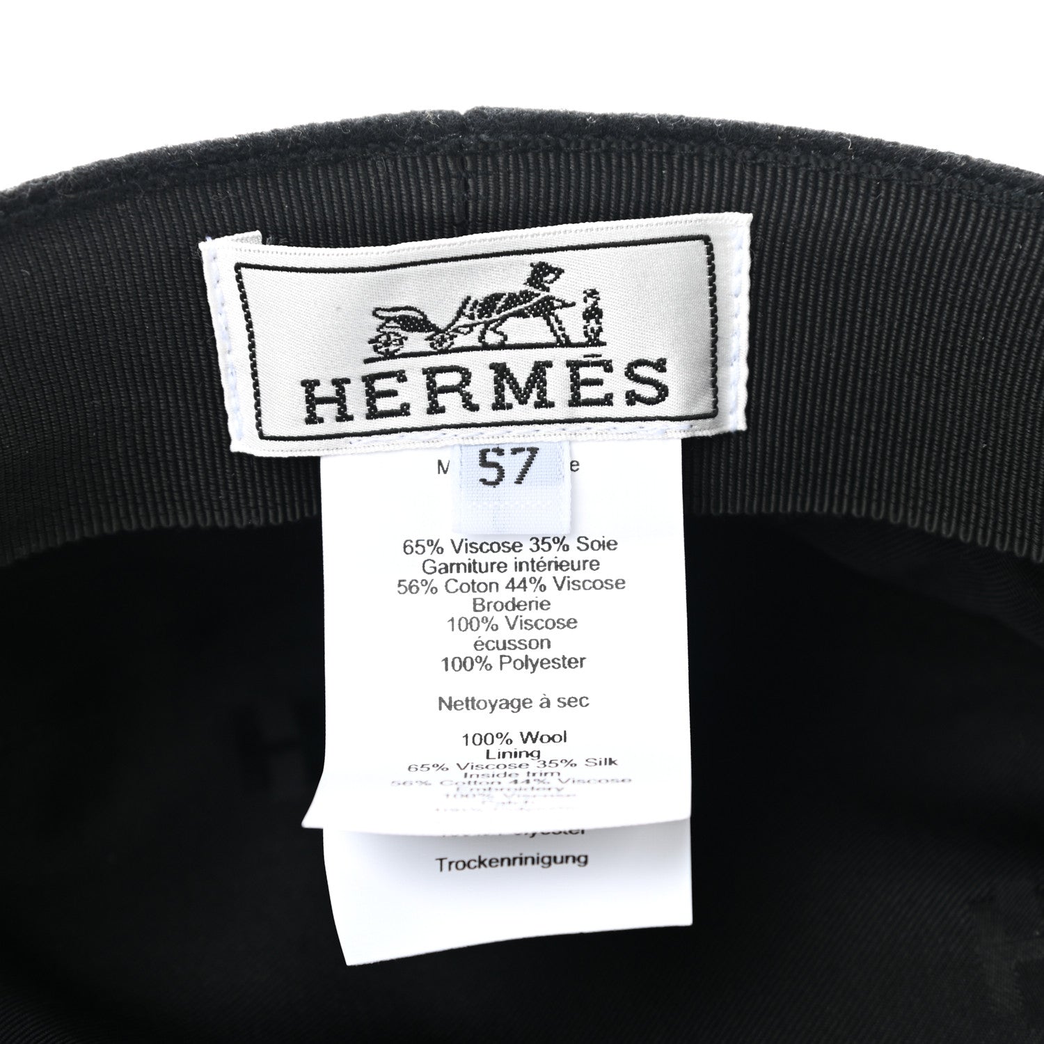 Hermes Wool Flannel Embroidered Womens Cabourg En Finesse Cap 57 Black 8 of 8