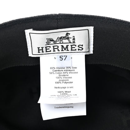 Hermes Wool Flannel Embroidered Womens Cabourg En Finesse Cap 57 Black 8 of 8