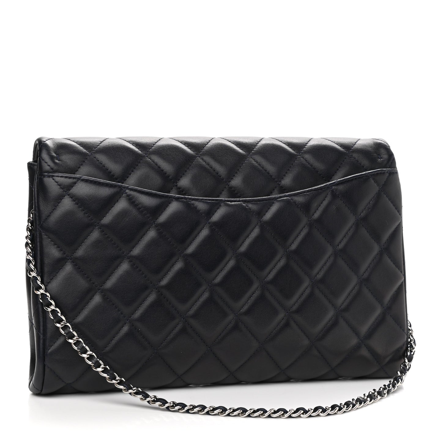 Lambskin Quilted Clutch With Chain Flap Black