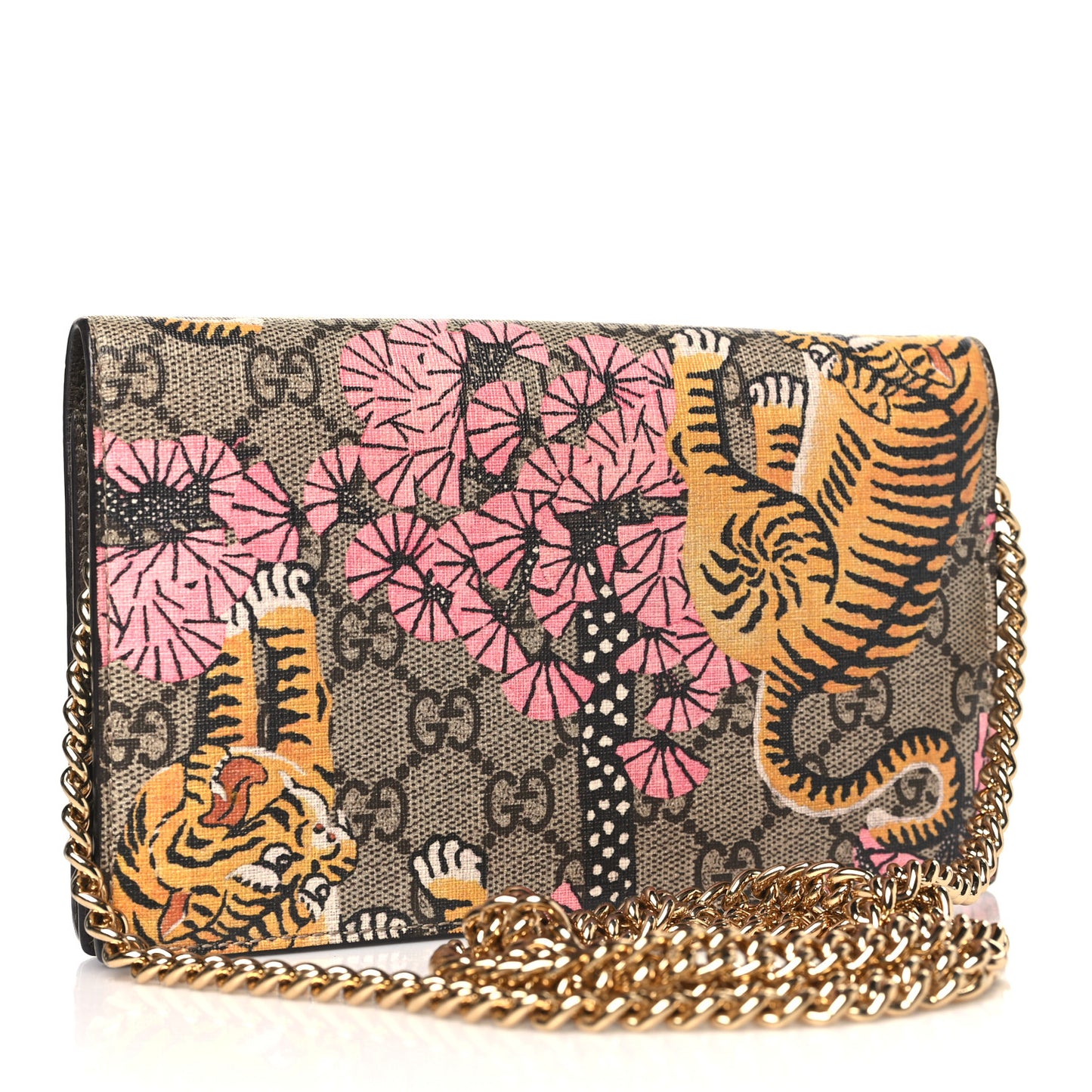 GG Supreme Monogram Bengal Chain Wallet Beige Pink
