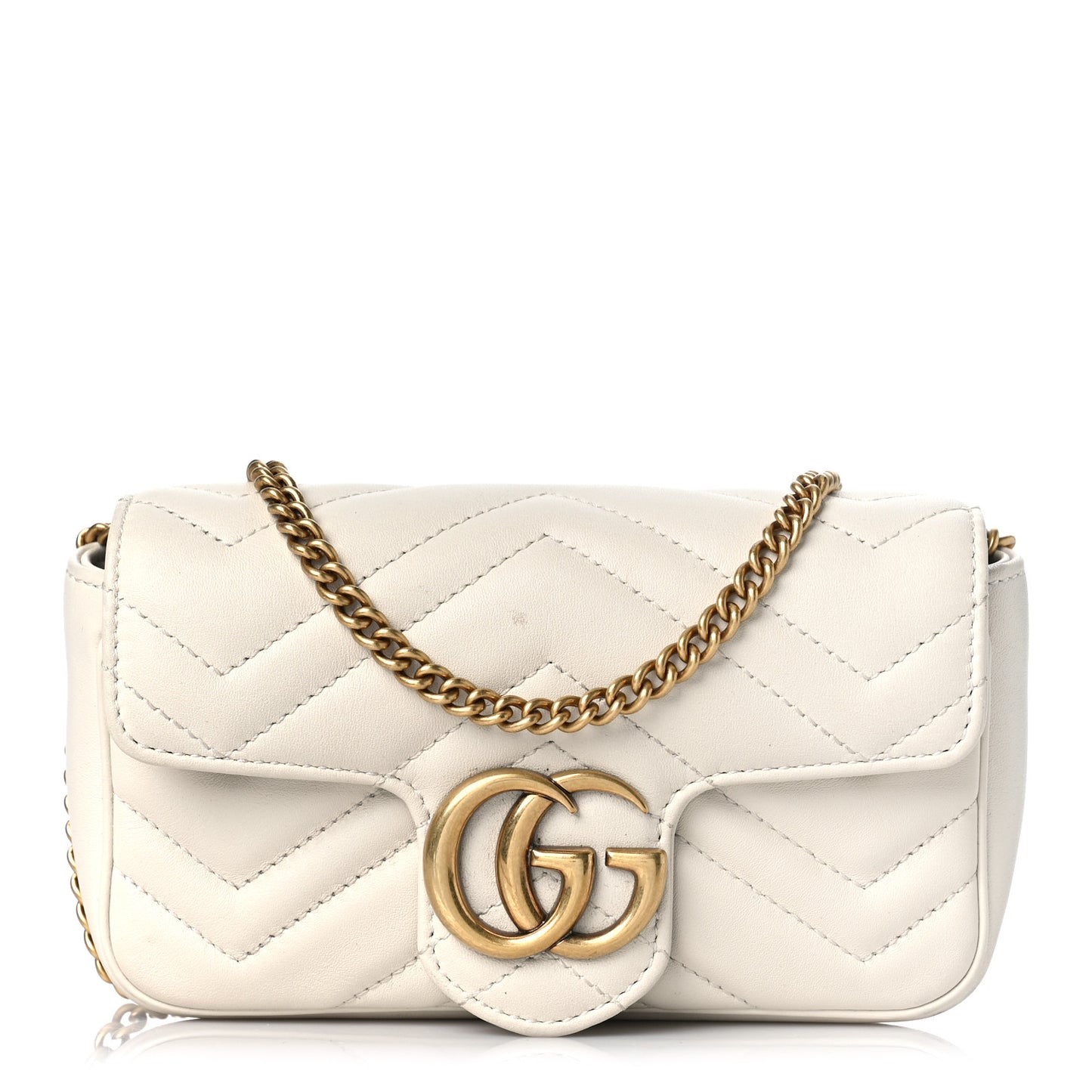 Calfskin Matelasse Super Mini GG Marmont Shoulder Bag White