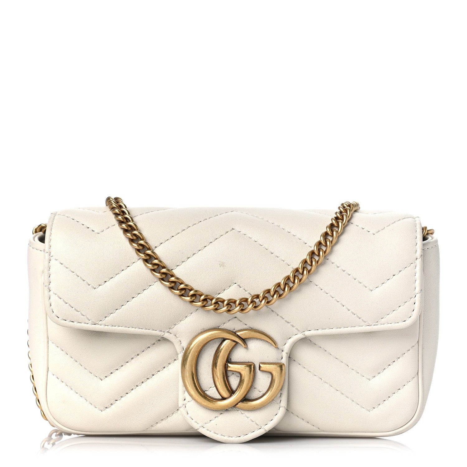 Gucci Calfskin Matelasse Super Mini GG Marmont Shoulder Bag White 1 of 12