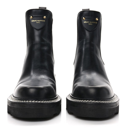 Louis Vuitton Calfskin Monogram Beaubourg Ankle Boots 37.5 Black 2 of 9