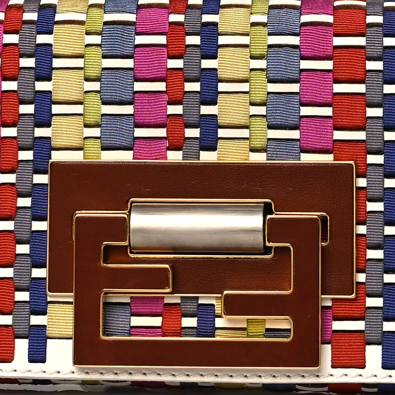 Fendi Fabric Calfskin Woven Crossbody White Multicolor 7 of 9