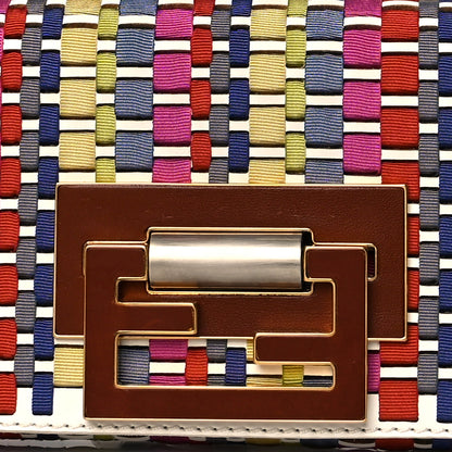 Fendi Fabric Calfskin Woven Crossbody White Multicolor 7 of 9