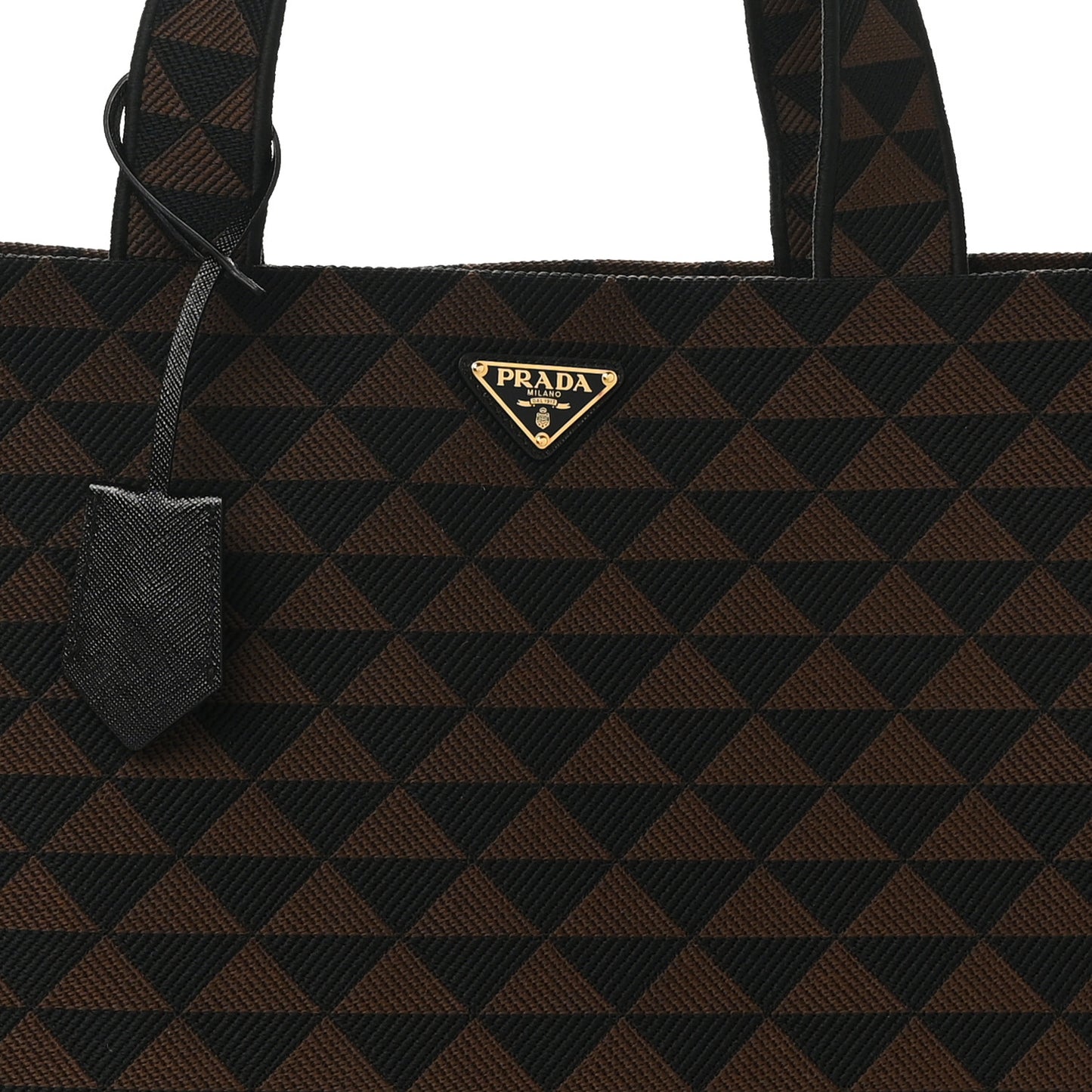 Jacquard Saffiano Triangolo Symbole Embroidered Shopping Tote Black Corda