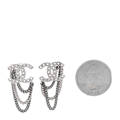 Chanel Crystal Chain CC Earrings Silver 2 of 5