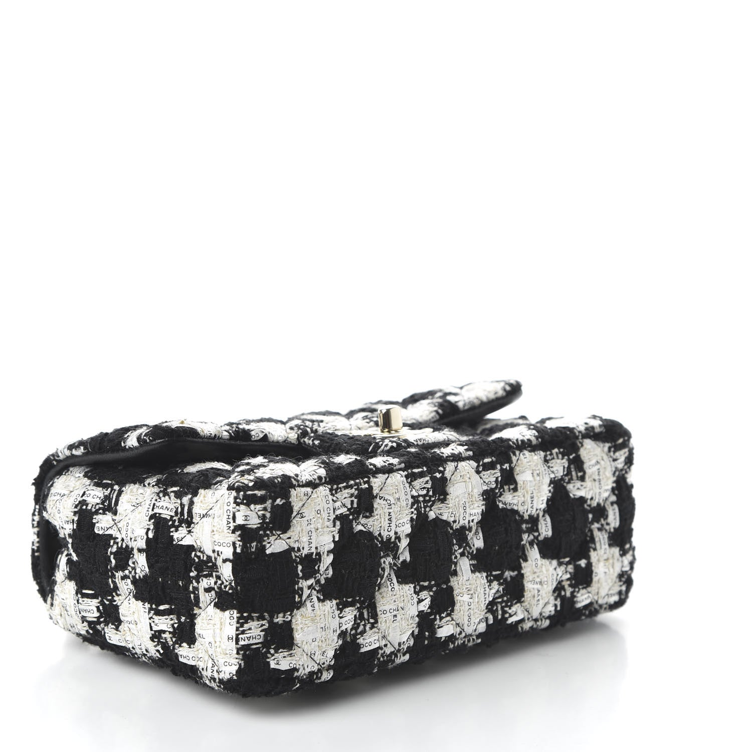 Chanel Tweed Quilted Mini Rectangular Flap Black Ecru White 4 of 11