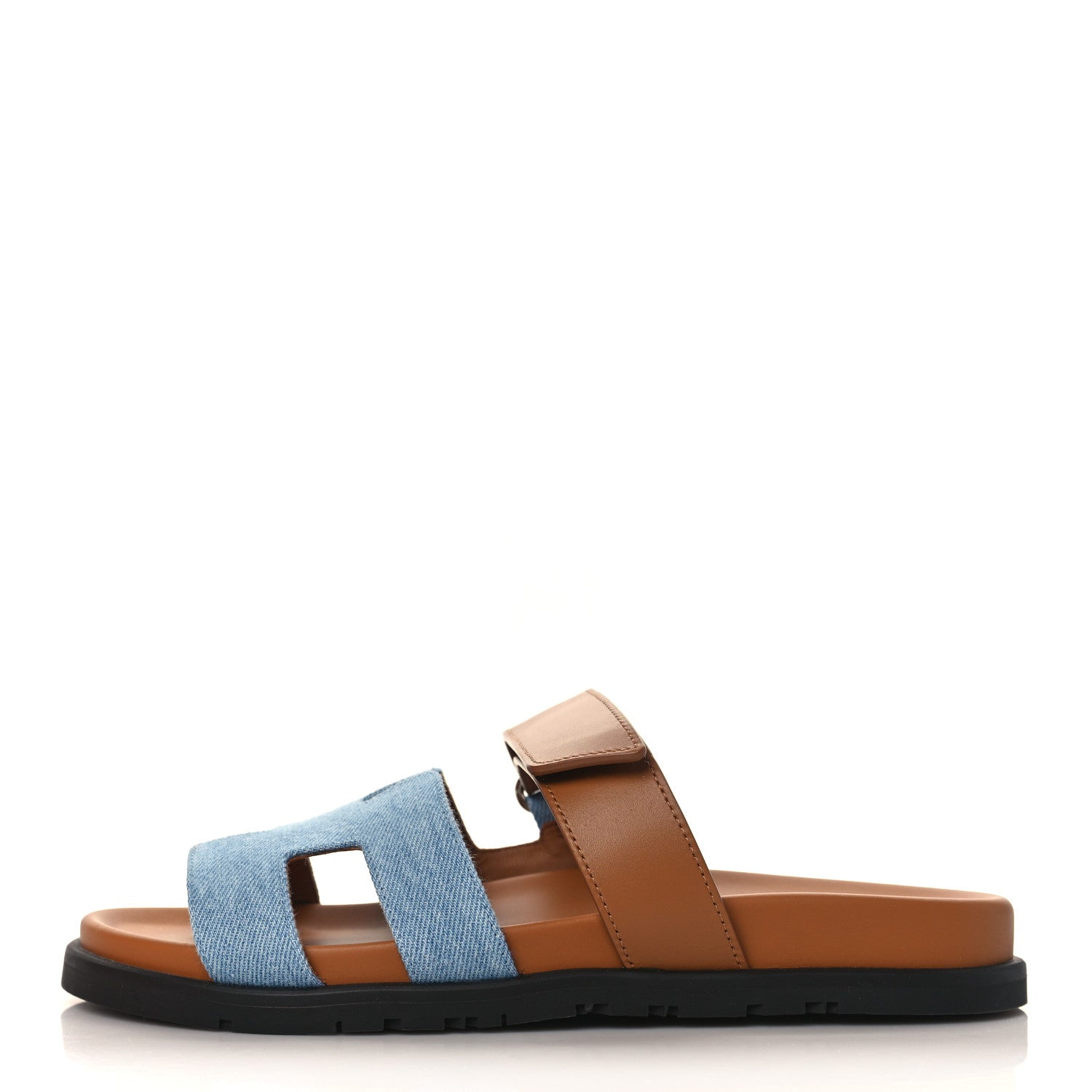 Hermes Denim Calfskin Womens Chypre Sandals 39 Bleu Clair Naturel 1 of 8