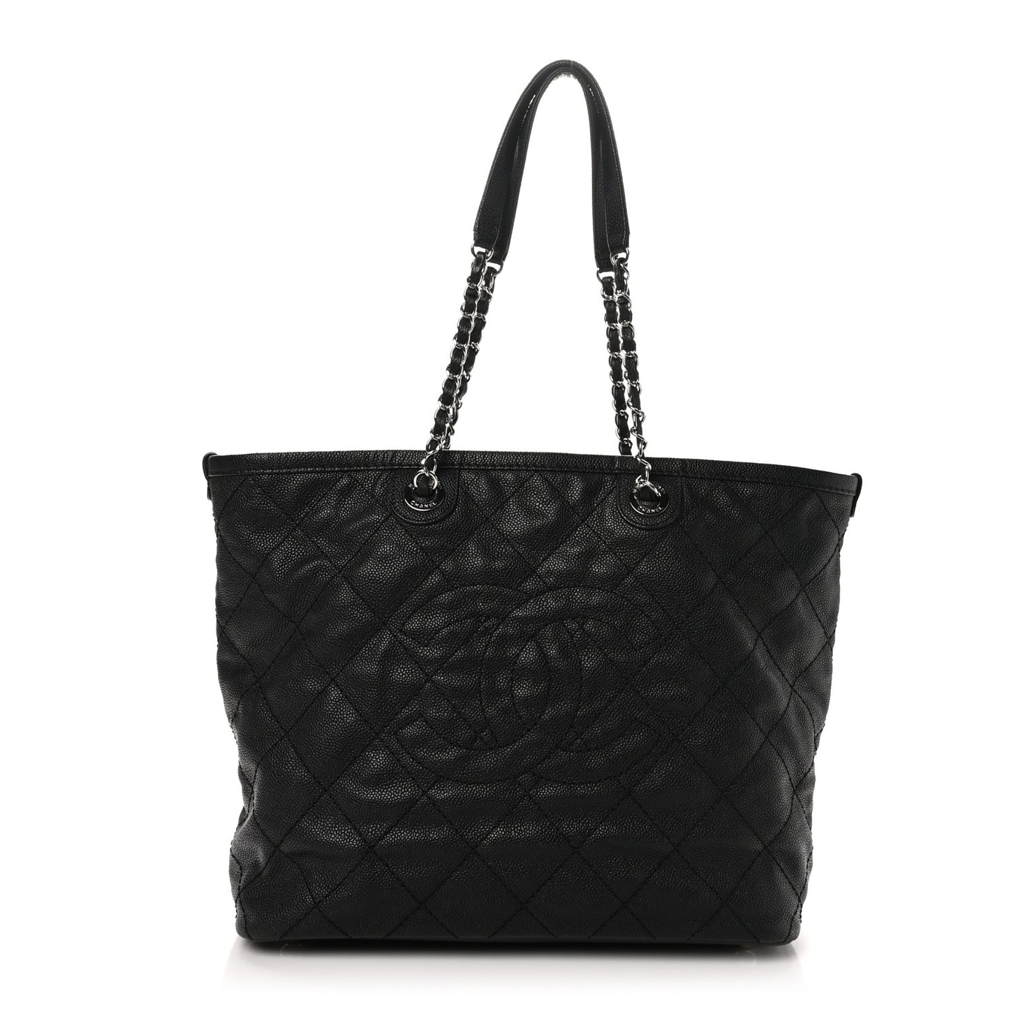 Grained Calfskin Quilted Large Daily Shopping Tote Black Black