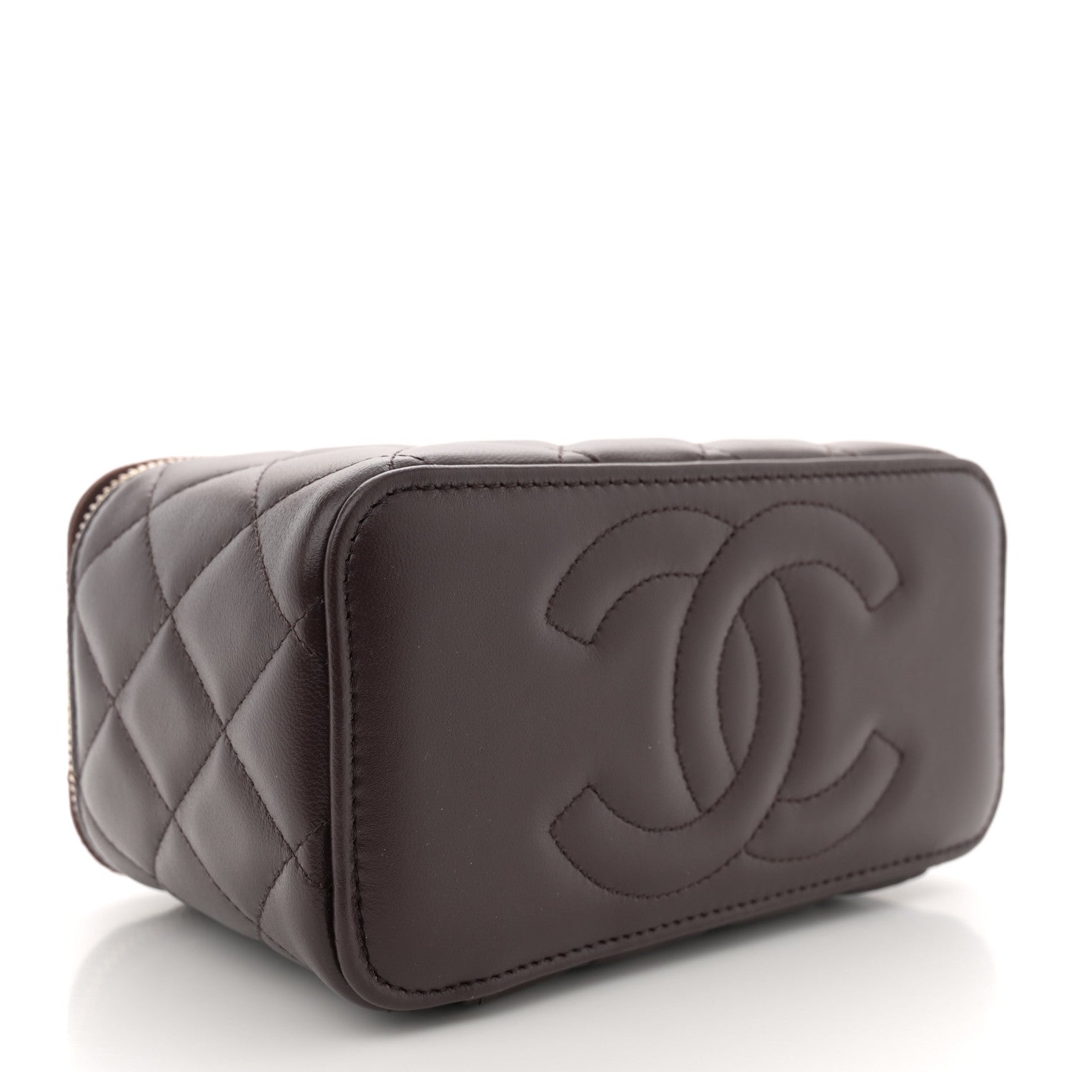 Chanel Lambskin Quilted Small Top Handle Vanity Case With Chain Dark Brown 4 of 11
