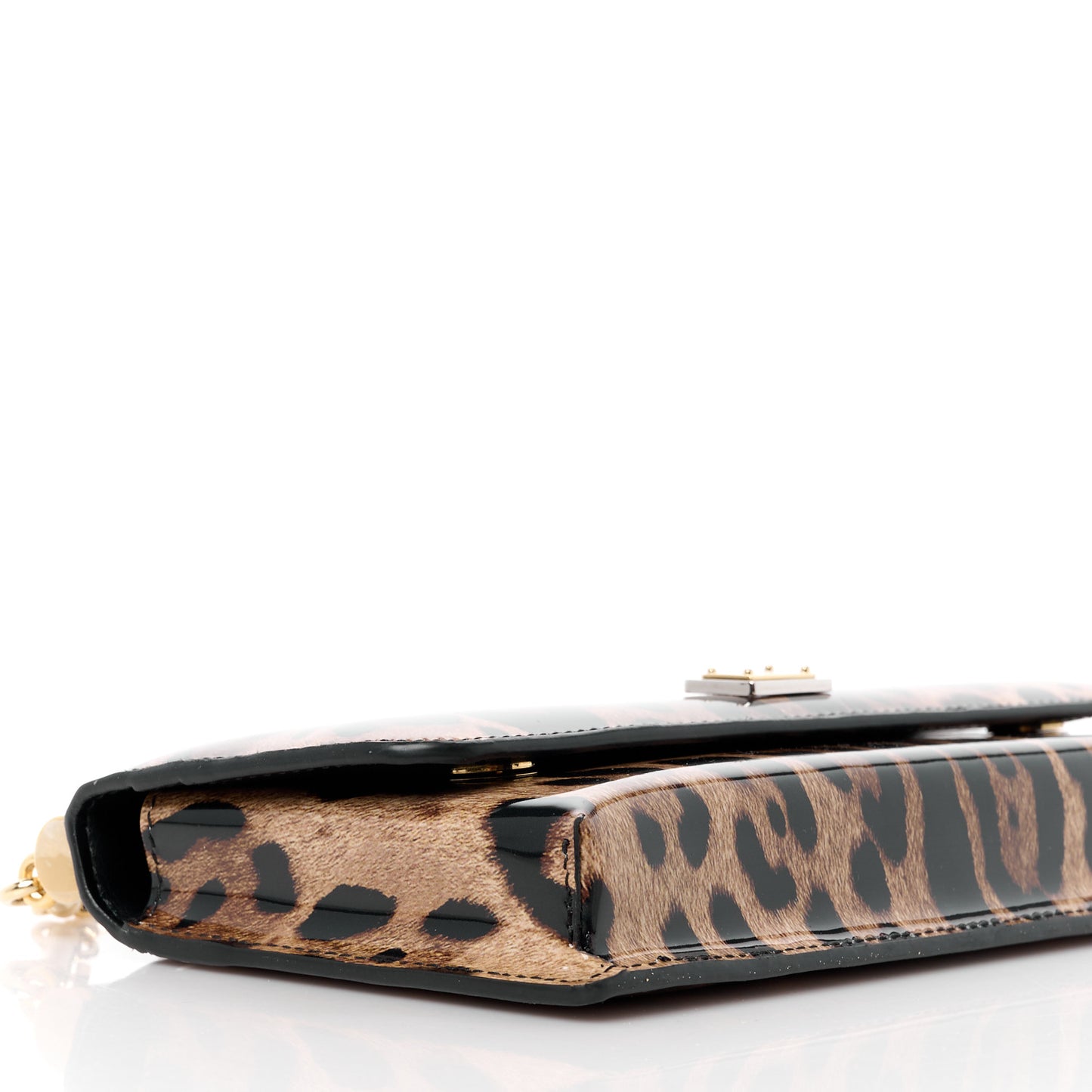 Patent Leopard Print Mini Miss Sicily Chain Wallet Brown Black Red