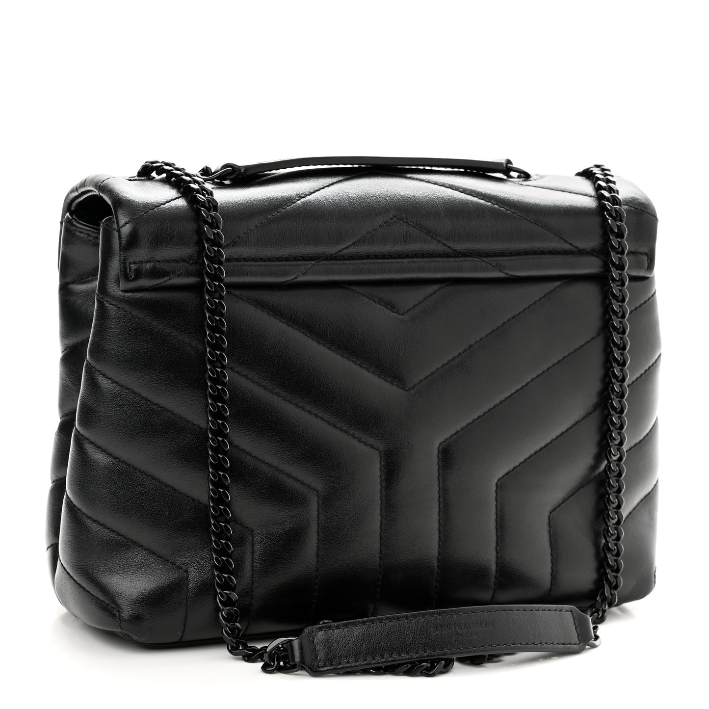 Calfskin Y Quilted Monogram Monochrome Small Loulou Chain Satchel Black