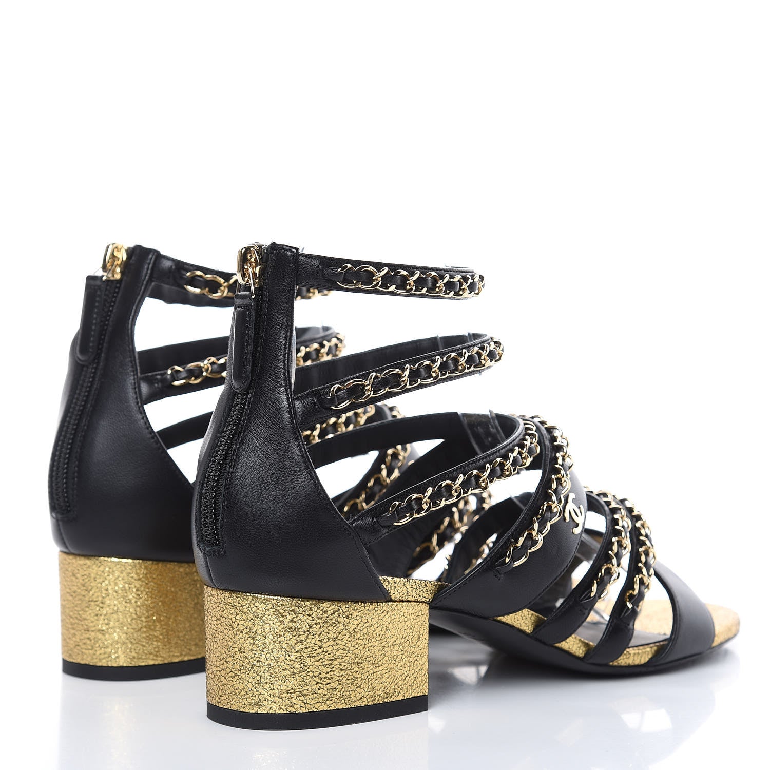 Chanel Lambskin Gladiator Chain Sandals 38.5 Black 4 of 9