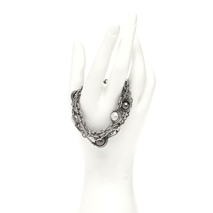 David Yurman Sterling Silver Pearl Four Row Figaro Bracelet 2 of 7