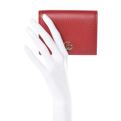 Gucci Pebbled Calfskin GG Marmont Card Case Hibiscus Red 2 of 8