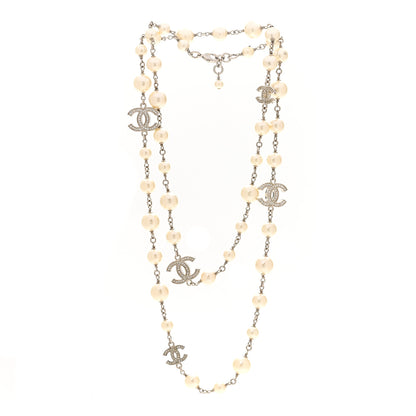 Chanel Crystal Pearl CC Long Necklace Silver 3 of 6