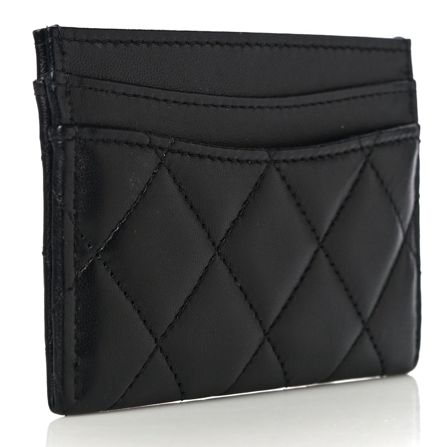 Lambskin Quilted Card Holder Black