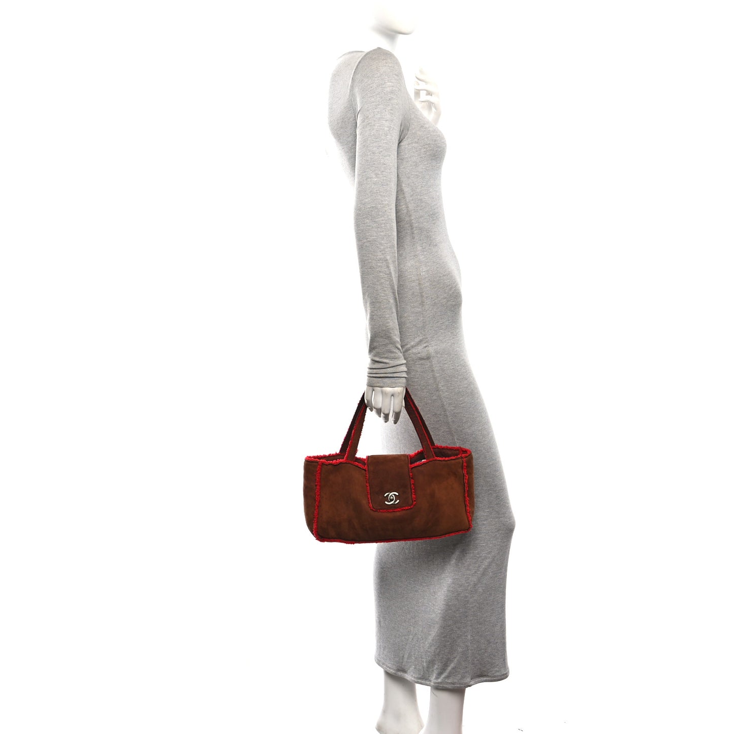 Suede Shearling Shoulder Bag Brown