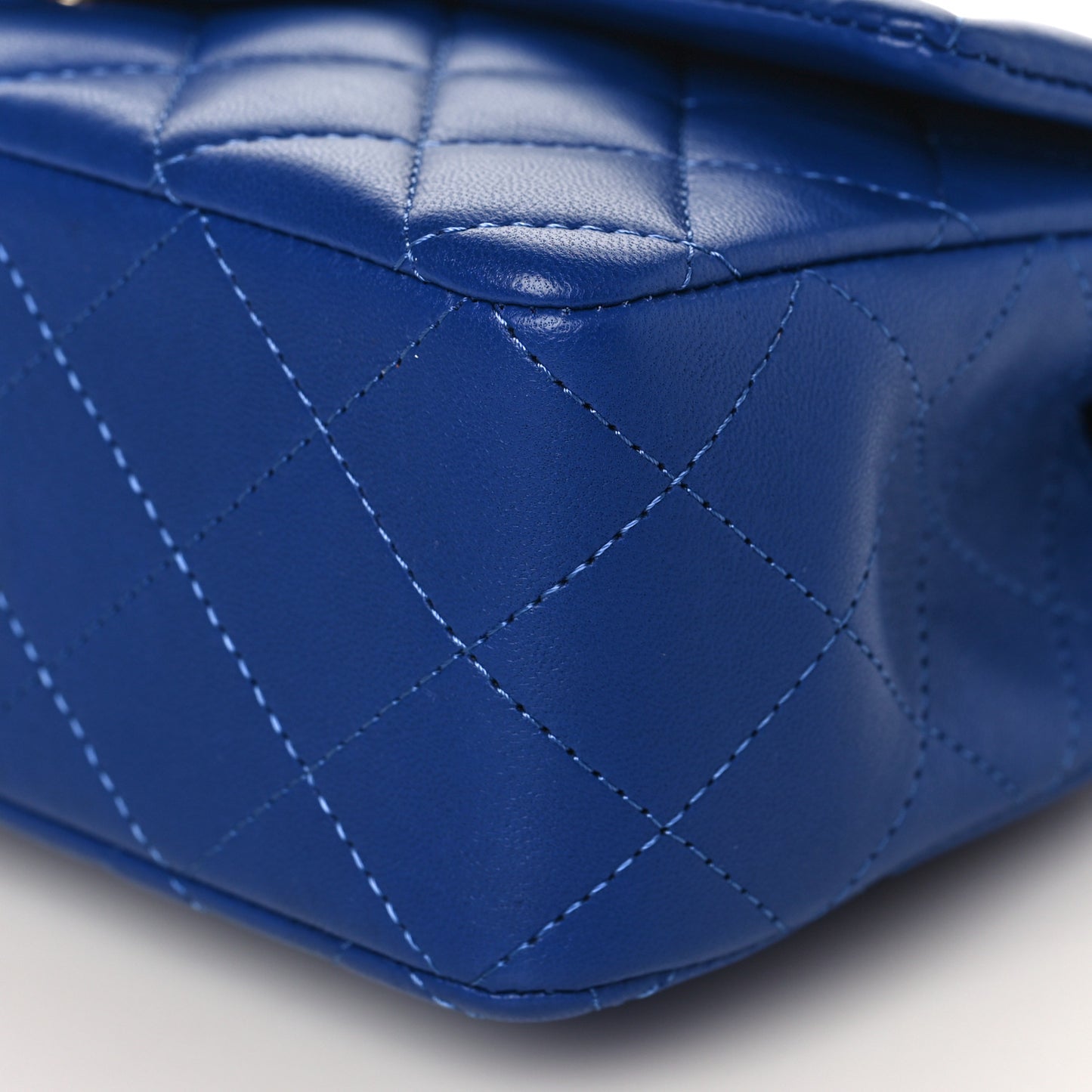 Lambskin Quilted Mini Top Handle Rectangular Flap Blue