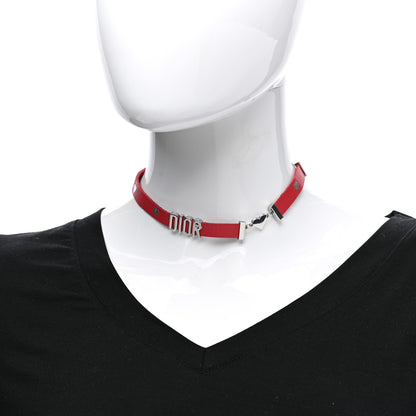 Christian Dior Calfskin Heart Dior Logo Choker Necklace Red 3 of 9