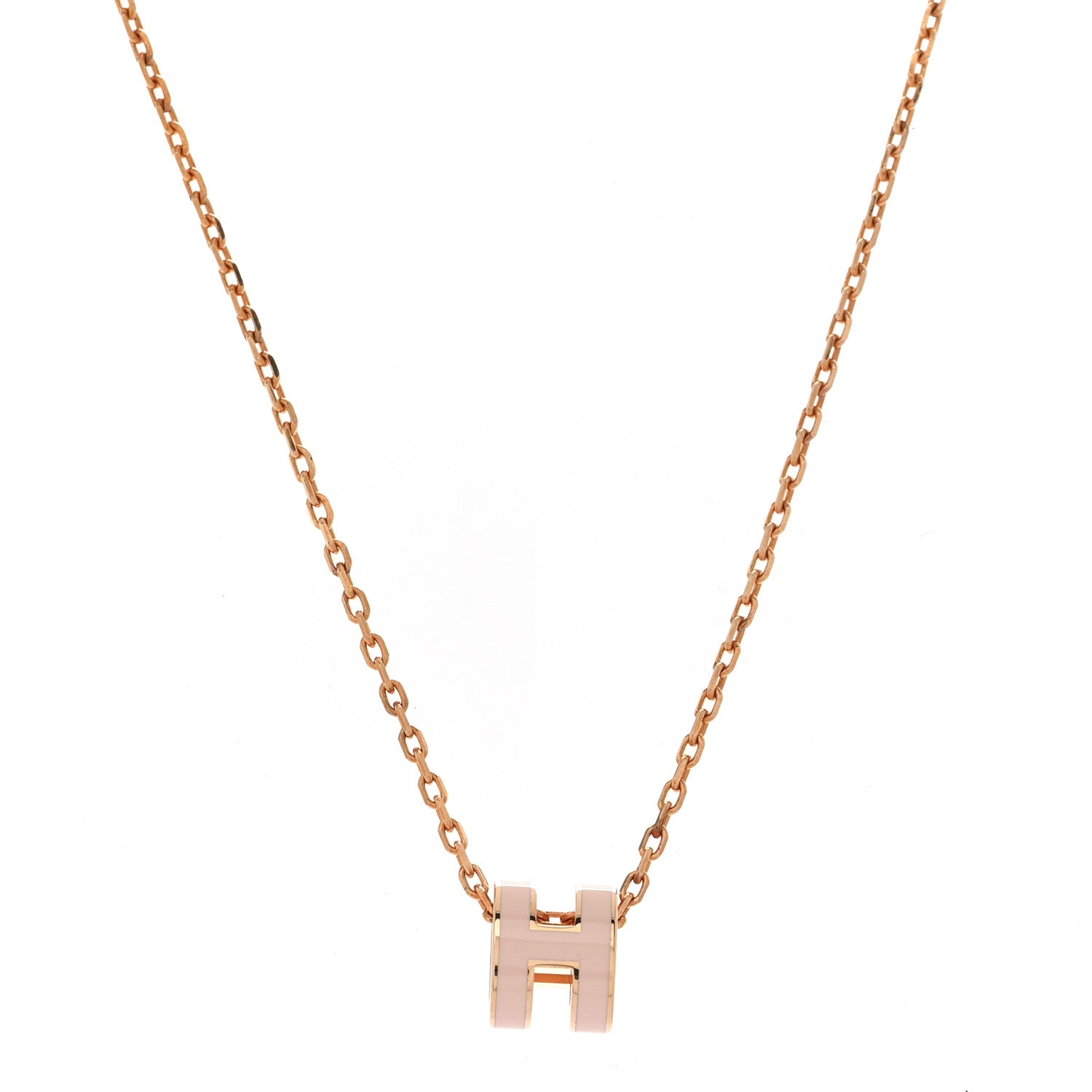 Hermes Lacquered Rose Gold Mini Pop H Pendant Necklace Rose Dragee
