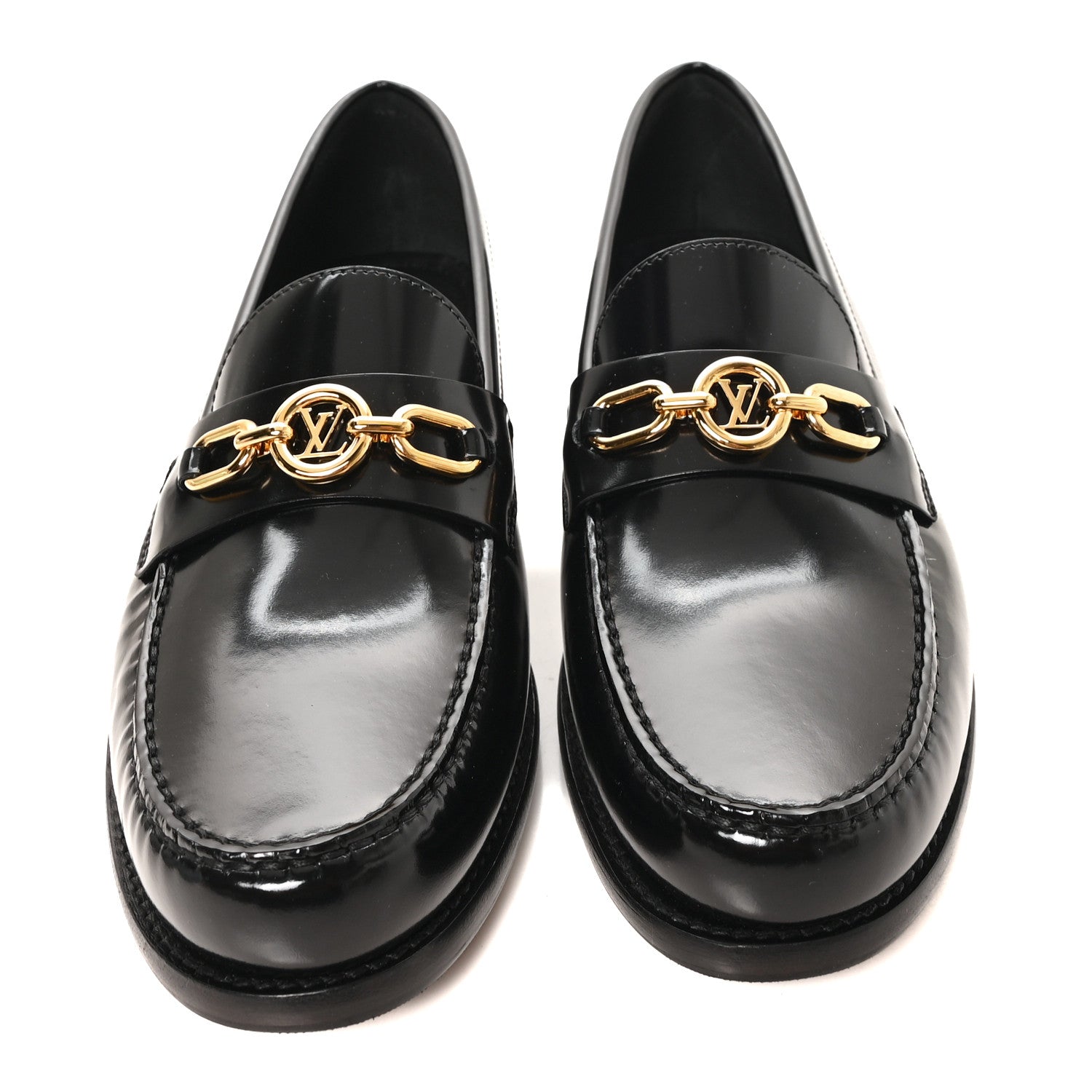 Louis Vuitton Glazed Calfskin Chess Flat Loafers 39 Black 3 of 9