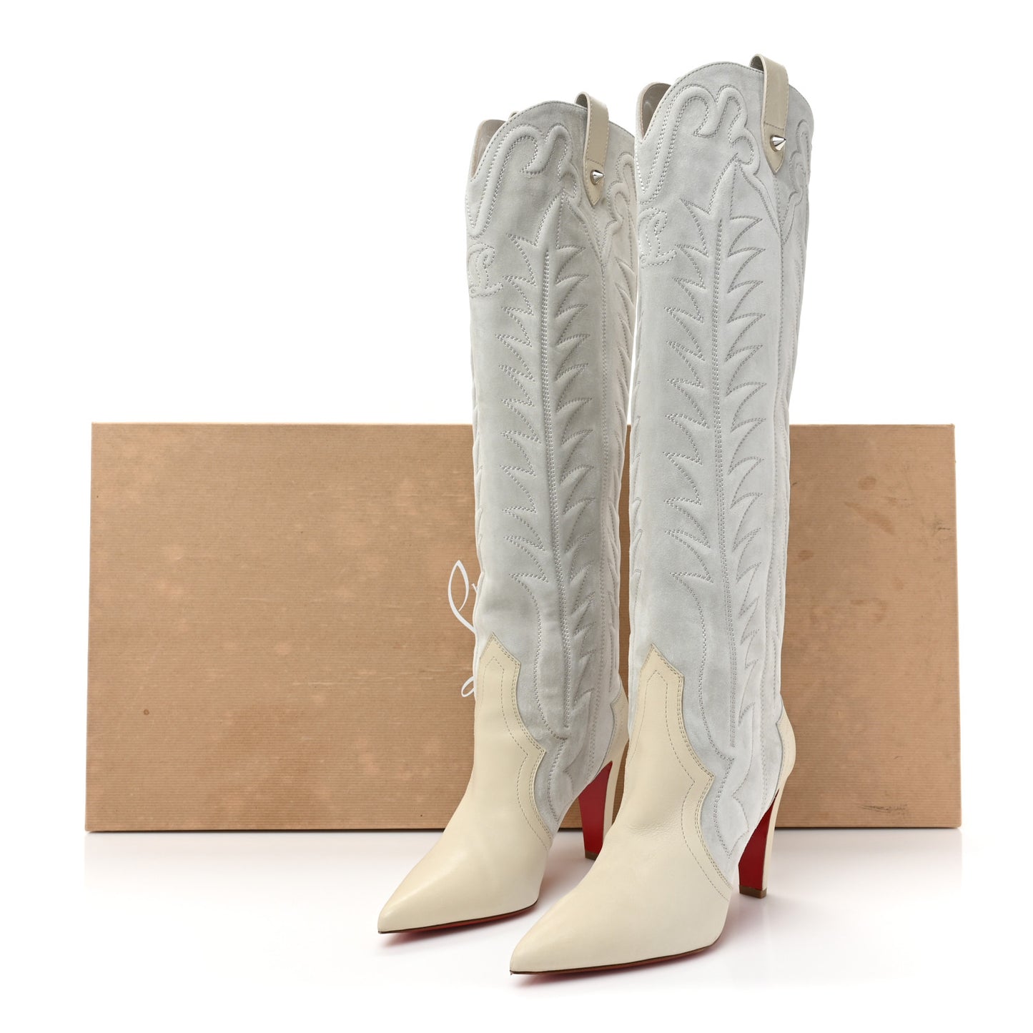 Calfskin Santia Botta 85 Tall Boots 39 White Albatre