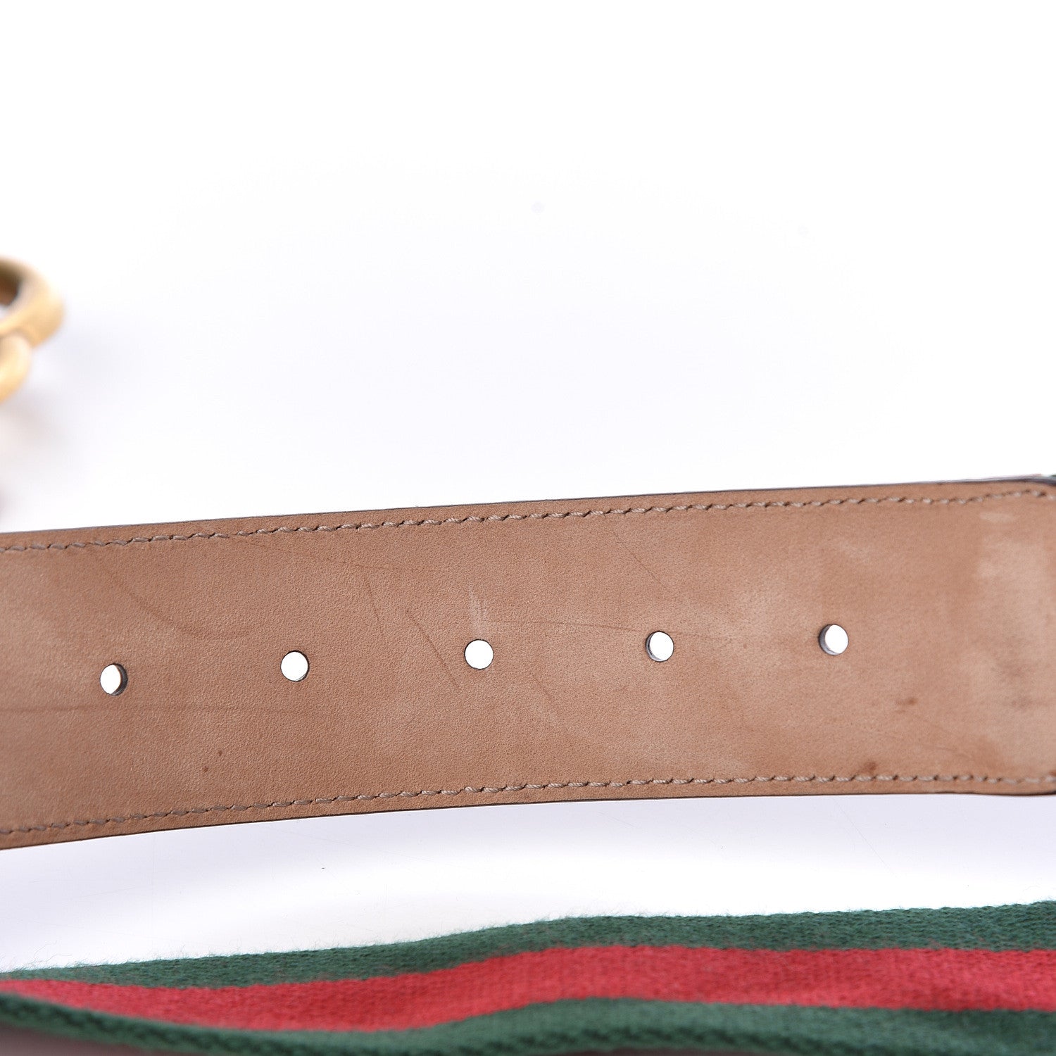Gucci Nylon Calfskin Double G Web 40mm Belt 80 32 Green Red Cuir 6 of 6