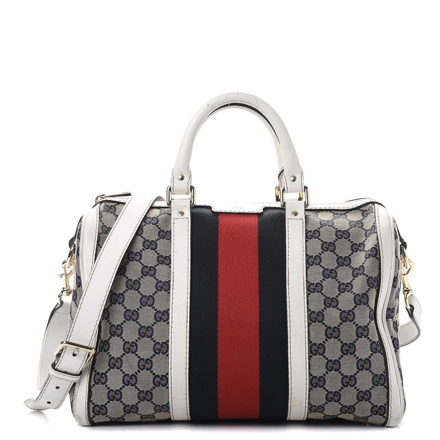 Monogram Selleria Calfskin Vintage Web Medium Boston Beige Blue Mystic White