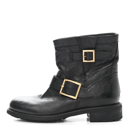 Jimmy Choo Lambskin Biker Boots 38 Black 1 of 8