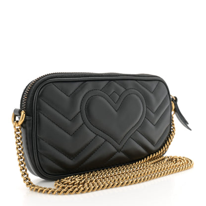 Gucci Calfskin Matelasse Mini GG Marmont Chain Crossbody Bag Black 3 of 12