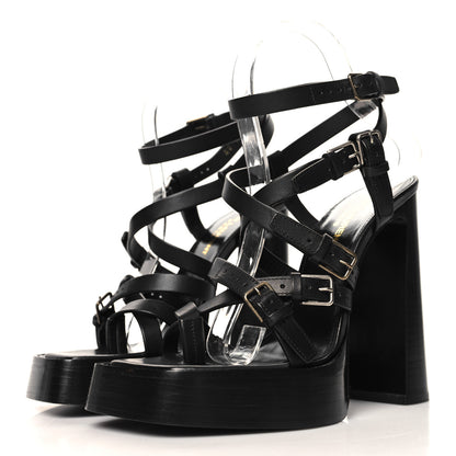 Saint Laurent Calfskin Platz Platform Sandals 38 Black 4 of 10