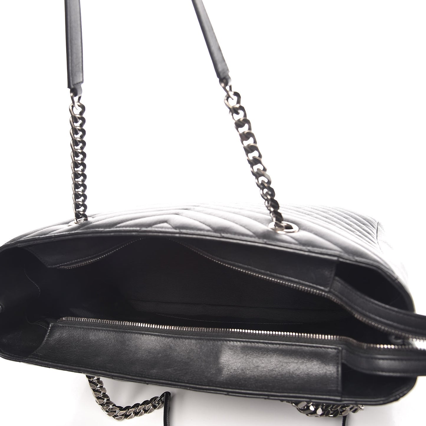 Sheepskin Matelasse Chevron Large Monogram Shopping Bag Black