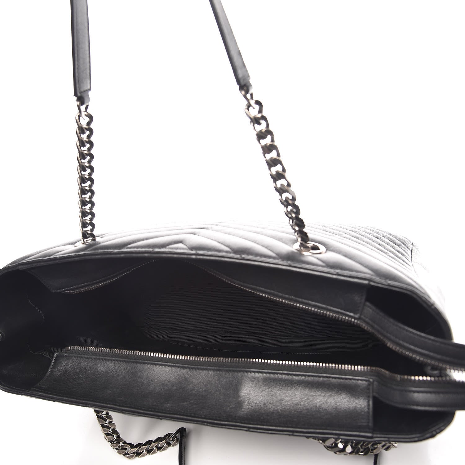 Saint Laurent Sheepskin Matelasse Chevron Large Monogram Shopping Bag Black 7 of 9