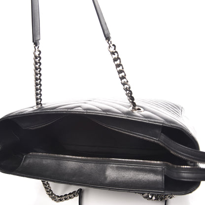 Saint Laurent Sheepskin Matelasse Chevron Large Monogram Shopping Bag Black 7 of 9