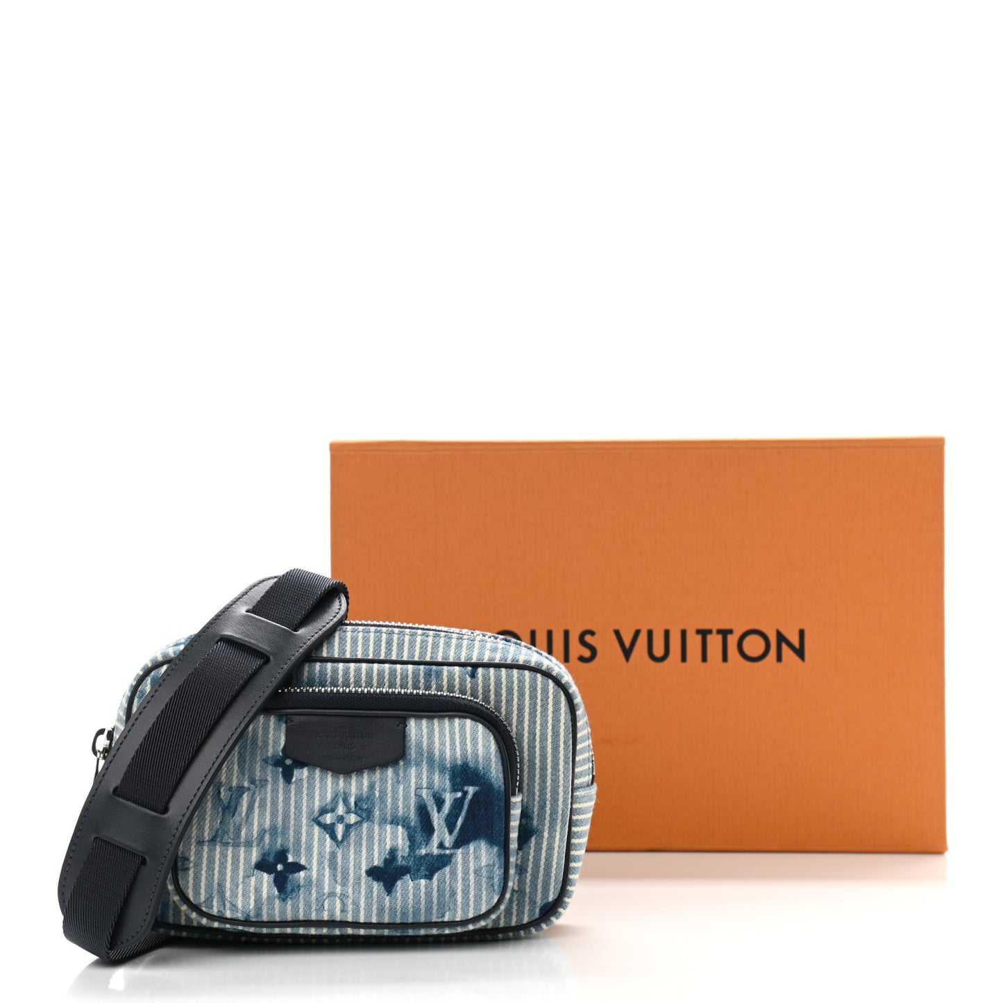Hickory Stripes Denim Monogram Watercolor Outdoor Pouch Blue