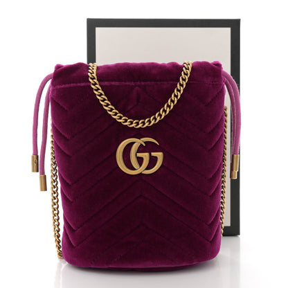 Gucci Velvet Matelasse Mini GG Marmont 2.0 Bucket Bag Fuchsia Violet Cyclamen 11 of 11