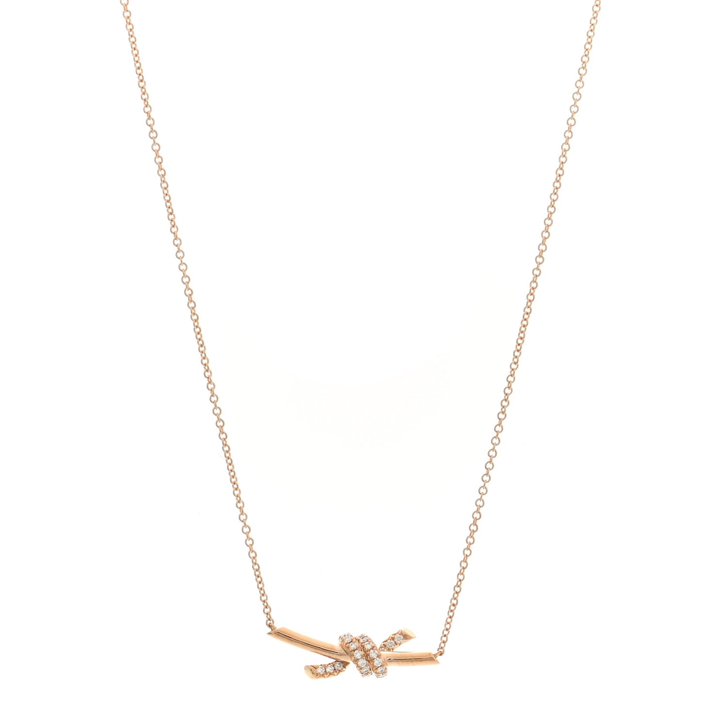 18K Rose Gold Diamond Small Knot Necklace