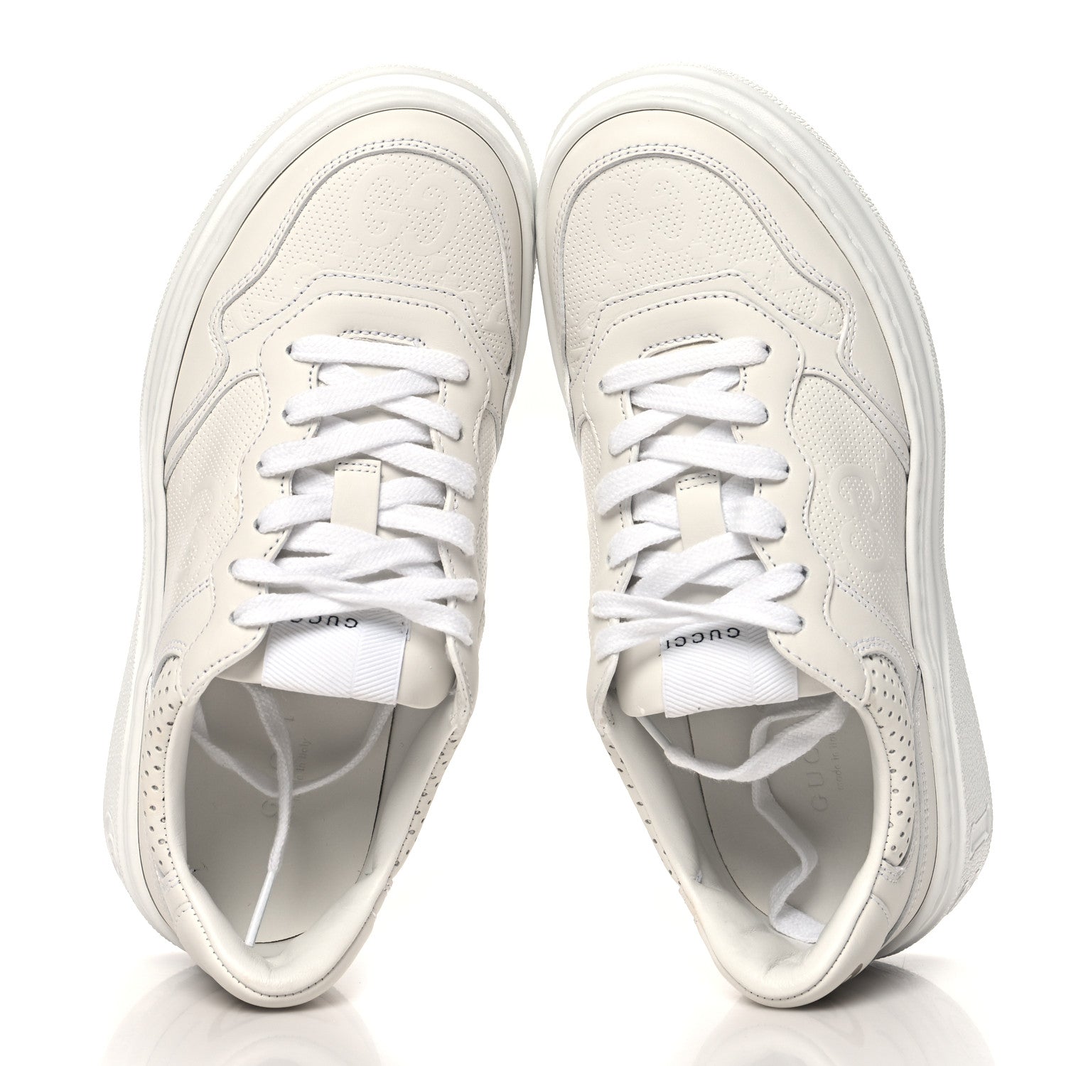 Gucci Calfskin GG Tennis Embossed Perforated Womens Platform 55mm Sneakers 37.5 Great White 2 of 9