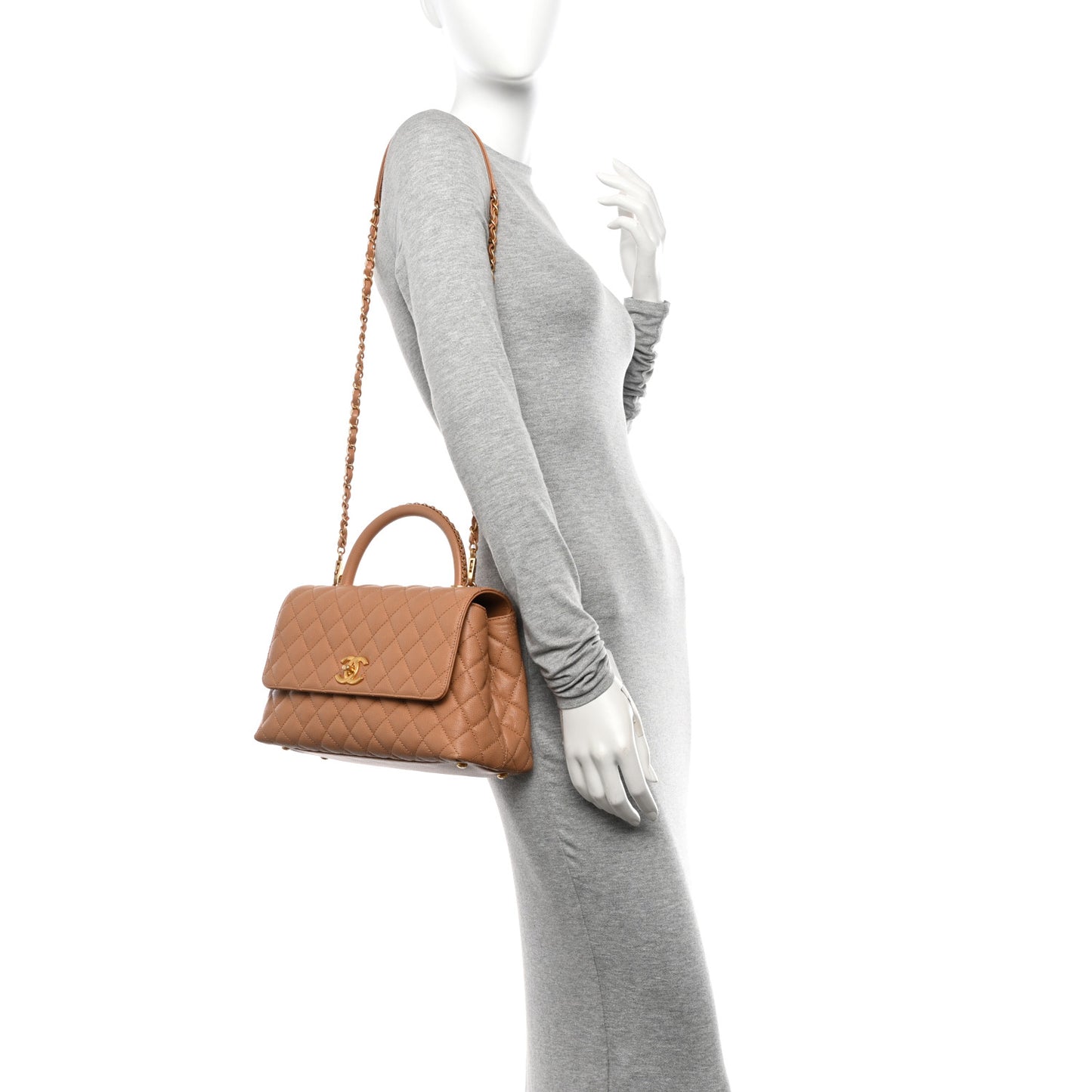 Caviar Quilted Small Coco Chain Handle Flap Brown