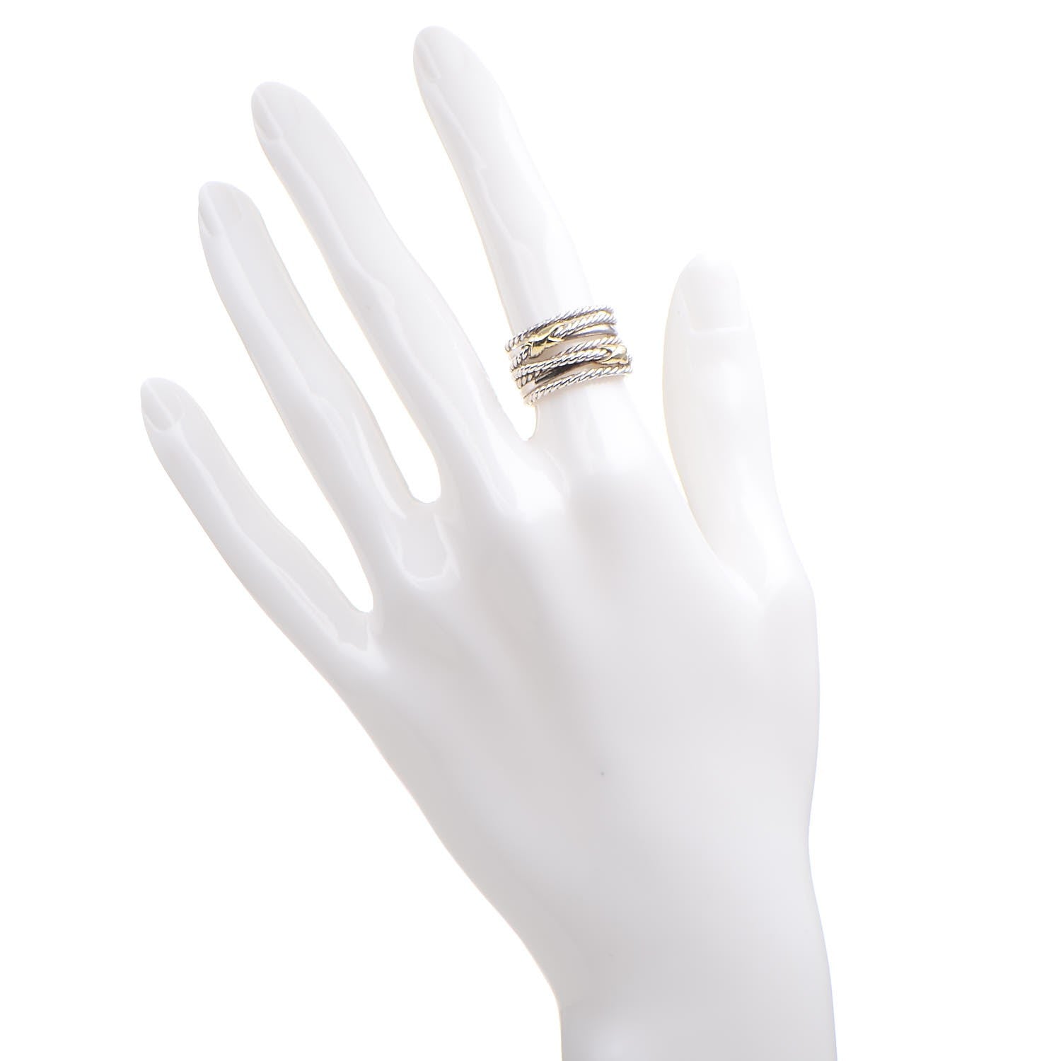 David Yurman Sterling Silver 18K Yellow Gold 14mm Double X Crossover Ring 49.5 5 2 of 4