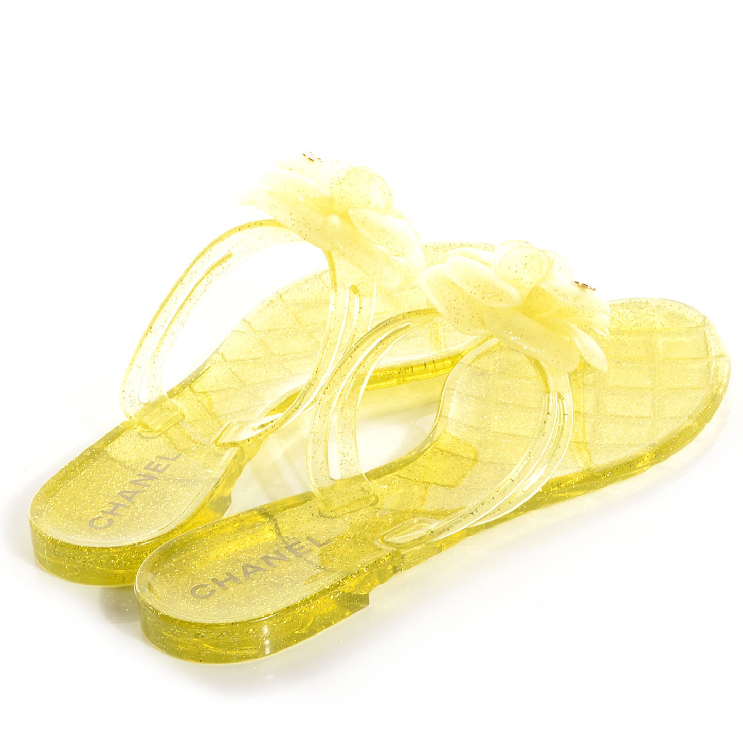 Jelly Camellia Glitter Thong Sandals 38 Yellow