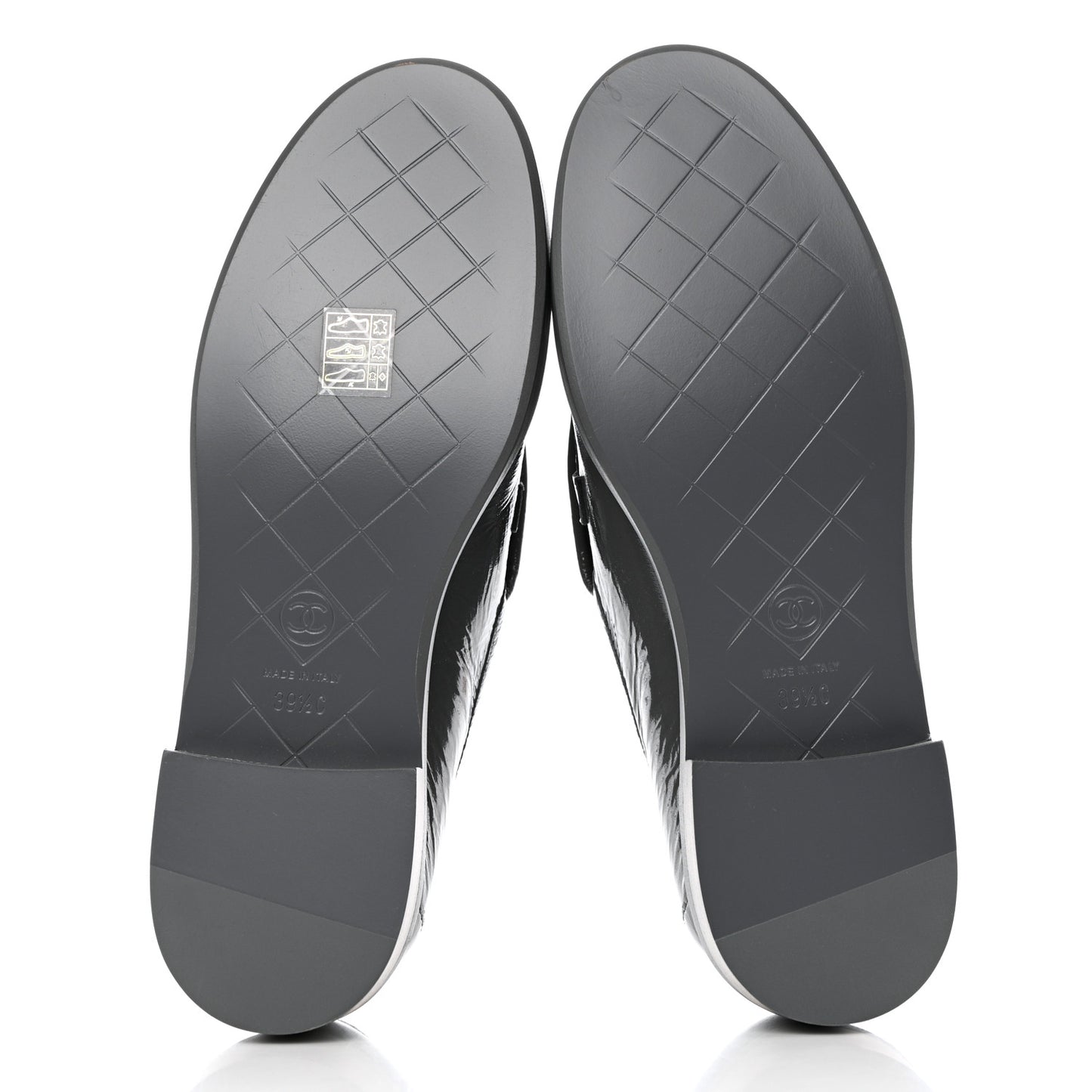 Crumpled Shiny Lambskin Quilted CC Turnlock Loafers 39.5 Dark Grey