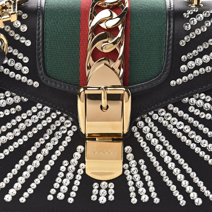 Gucci Satin Crystal Mini Sylvie Top Handle Bag Black 11 of 12