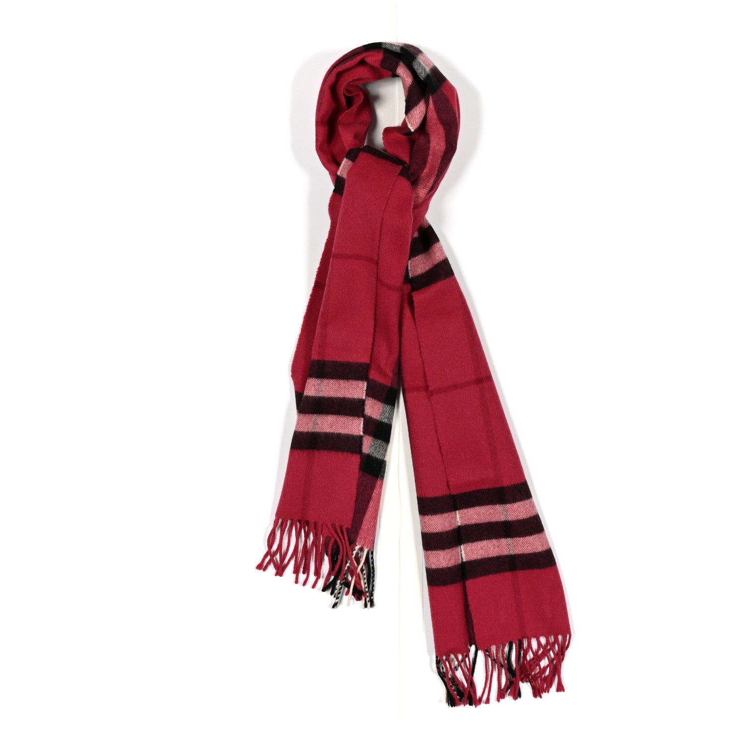 Burberry Cashmere Giant Check Fringe Scarf Rose Pink 1 of 3